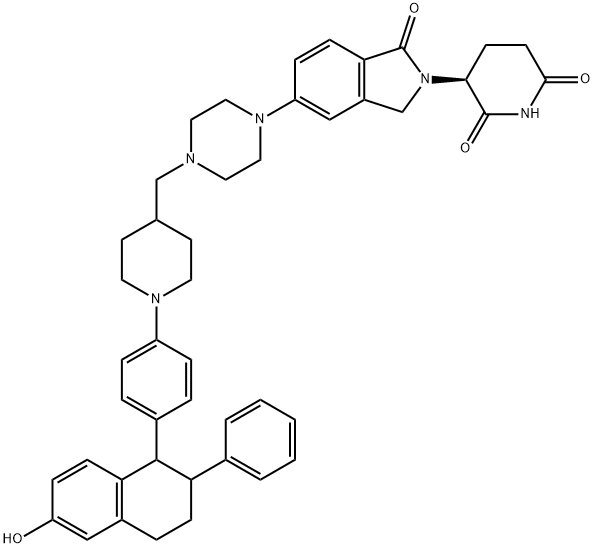 2,6-Piperidinedione, 3-[1,3-dihydro-1-oxo-5-[4-[[1-[4-(1,2,3,4-tetrahydro-6-hydroxy-2-phenyl-1-naphthalenyl)phenyl]-4-piperidinyl]methyl]-1-piperazinyl]-2H-isoindol-2-yl]-, (3S)- Structure