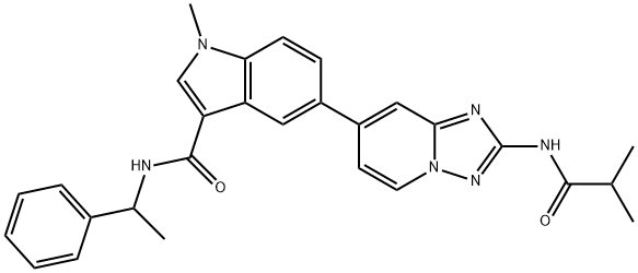 1H-Indole-3-carboxamide, 1-methyl-5-[2-[(2-methyl-1-oxopropyl)amino][1,2,4]triazolo[1,5-a]pyridin-7-yl]-N-(1-phenylethyl)- Structure