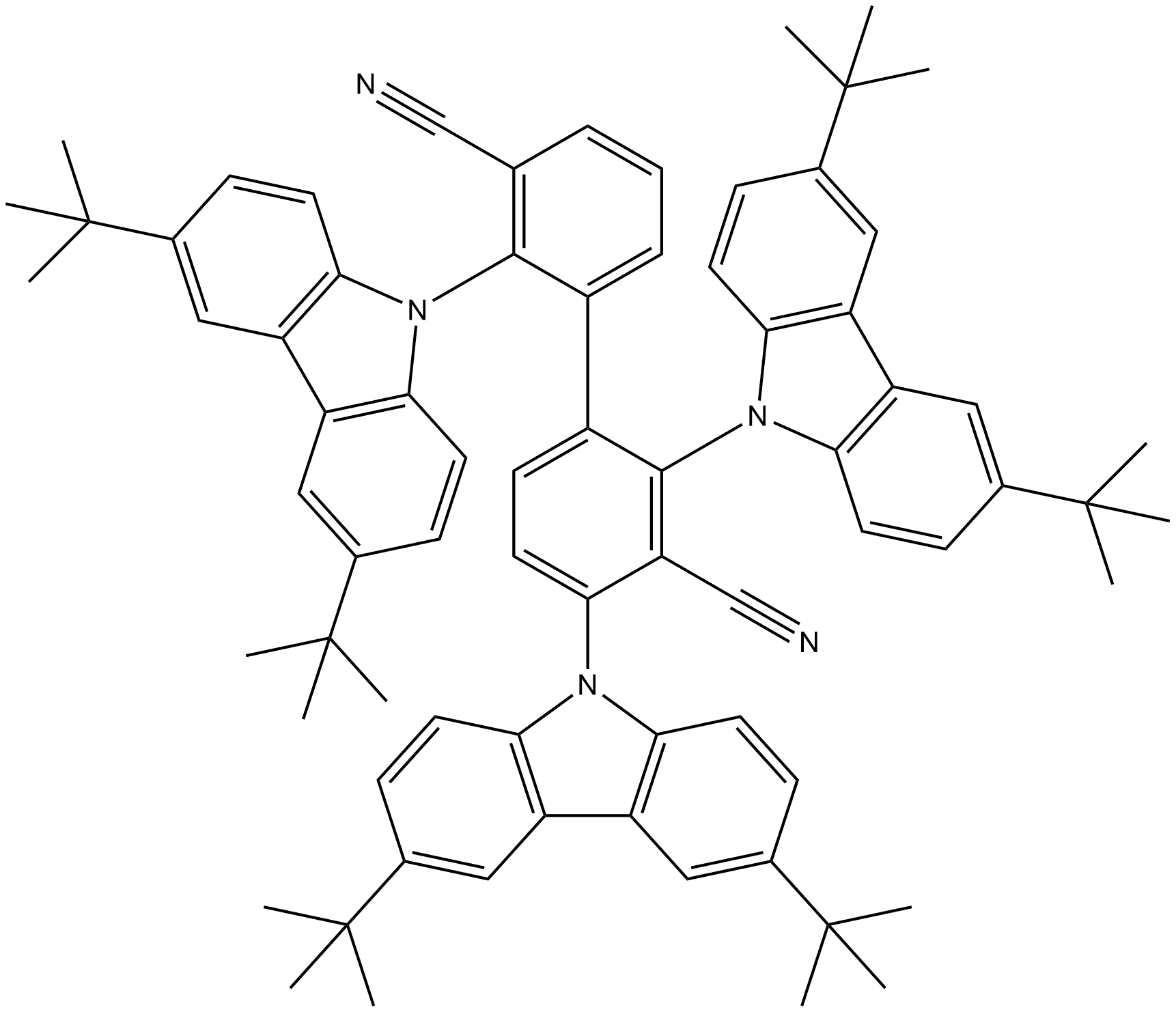 2,2′,4-Tris[3,6-bis(1,1-dimethylethyl)-9H-carbazol-9-yl][1,1′-biphenyl]-3,3′-dicarbonitrile Structure