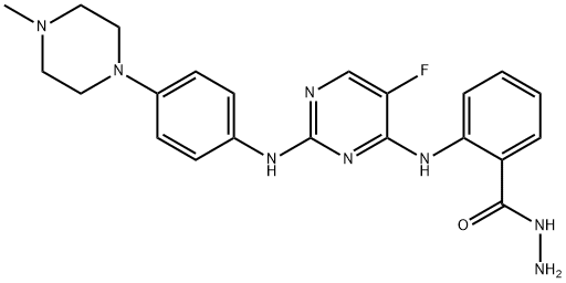 Benzoic acid, 2-[[5-fluoro-2-[[4-(4-methyl-1-piperazinyl)phenyl]amino]-4-pyrimidinyl]amino]-, hydrazide Structure