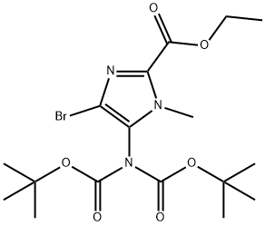 1H-Imidazole-2-carboxylic acid, 5-[bis[(1,1-dimethylethoxy)carbonyl]amino]-4-bromo-1-methyl-, ethyl ester 구조식 이미지