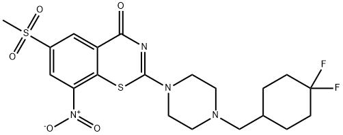 4H-1,3-Benzothiazin-4-one, 2-[4-[(4,4-difluorocyclohexyl)methyl]-1-piperazinyl]-6-(methylsulfonyl)-8-nitro- Structure