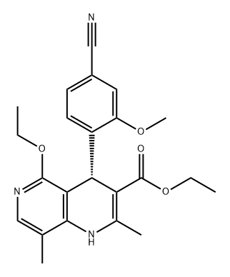 1,6-Naphthyridine-3-carboxylic acid, 4-(4-cyano-2-methoxyphenyl)-5-ethoxy-1,4-dihydro-2,8-dimethyl-, ethyl ester, (4S)- Structure