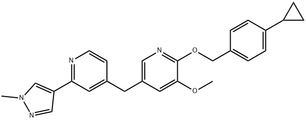 Pyridine, 2-[(4-cyclopropylphenyl)methoxy]-3-methoxy-5-[[2-(1-methyl-1H-pyrazol-4-yl)-4-pyridinyl]methyl]- Structure