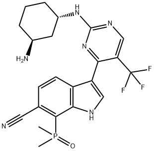 1H-Indole-6-carbonitrile, 3-[2-[[(1S,3S)-3-aminocyclohexyl]amino]-5-(trifluoromethyl)-4-pyrimidinyl]-7-(dimethylphosphinyl)- Structure