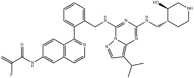 2-Fluoro-N-[1-[2-[[[2-[[[(3R,4R)-3-hydroxy-4-piperidinyl]methyl]amino]-8-(1-methylethyl)pyrazolo[1,5-a]-1,3,5-triazin-4-yl]amino]methyl]phenyl]-6-isoquinolinyl]-2-propenamide Structure