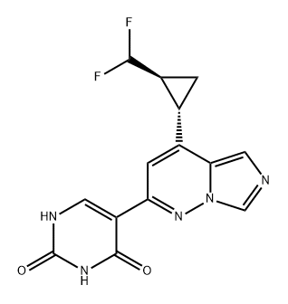 2,4(1H,3H)-Pyrimidinedione, 5-[4-[(1S,2S)-2-(difluoromethyl)cyclopropyl]imidazo[1,5-b]pyridazin-2-yl]- Structure