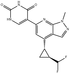 2,4(1H,3H)-Pyrimidinedione, 5-[4-[(1S,2S)-2-(difluoromethyl)cyclopropyl]-1-methyl-1H-pyrazolo[3,4-b]pyridin-6-yl]- Structure