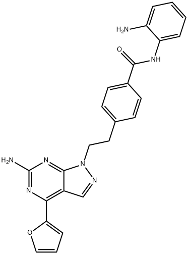 Benzamide, 4-[2-[6-amino-4-(2-furanyl)-1H-pyrazolo[3,4-d]pyrimidin-1-yl]ethyl]-N-(2-aminophenyl)- Structure