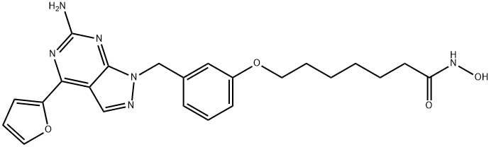 Heptanamide, 7-[3-[[6-amino-4-(2-furanyl)-1H-pyrazolo[3,4-d]pyrimidin-1-yl]methyl]phenoxy]-N-hydroxy- Structure