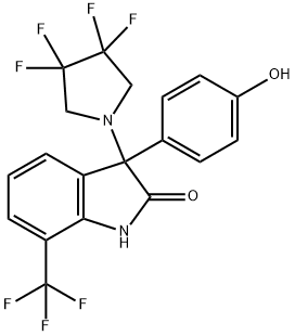 2H-Indol-2-one, 1,3-dihydro-3-(4-hydroxyphenyl)-3-(3,3,4,4-tetrafluoro-1-pyrrolidinyl)-7-(trifluoromethyl)- 구조식 이미지