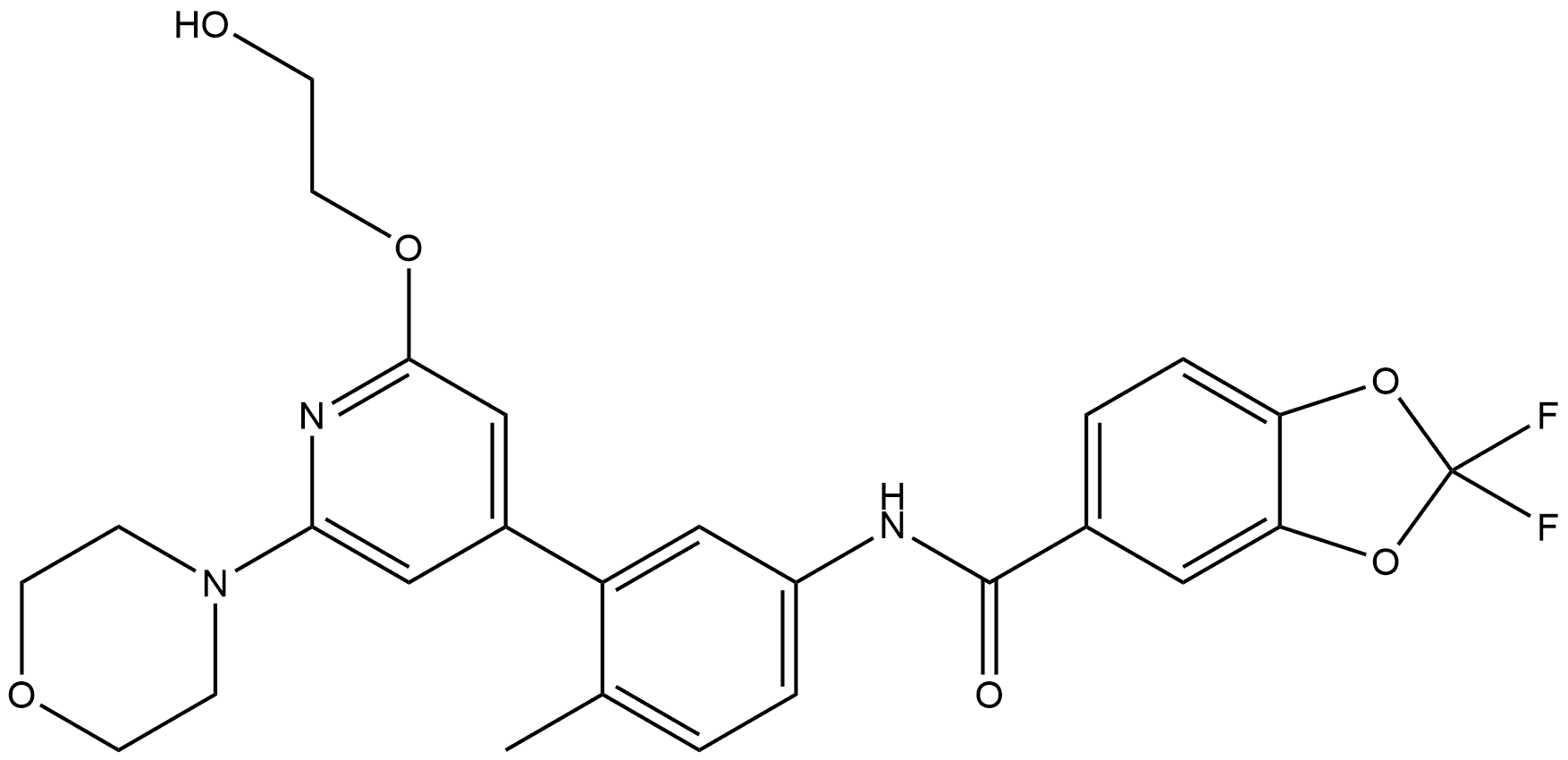 2,2-Difluoro-benzo[1,3]dioxole-5-carboxylic acid {3-[2-(2-hydroxy-ethoxy)-6-morpholin-4-yl-pyridin-4-yl]-4-methyl-phenyl}-amide Structure