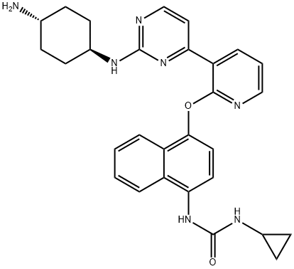 Urea, N-[4-[[3-[2-[(trans-4-aminocyclohexyl)amino]-4-pyrimidinyl]-2-pyridinyl]oxy]-1-naphthalenyl]-N'-cyclopropyl- Structure