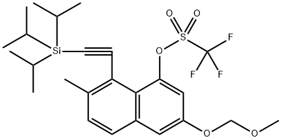 Methanesulfonic acid, 1,1,1-trifluoro-, 3-(methoxymethoxy)-7-methyl-8-[2-[tris(1-methylethyl)silyl]ethynyl]-1-naphthalenyl ester Structure