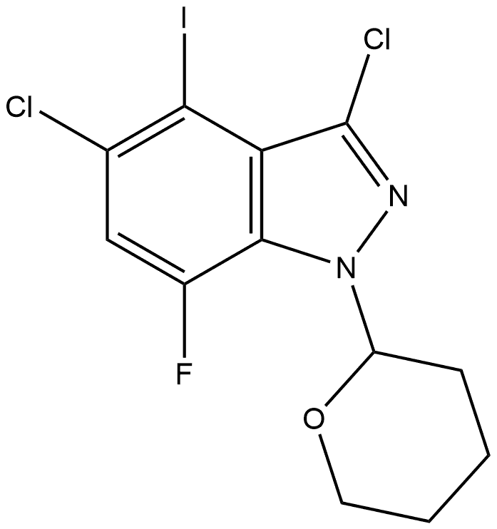 3,5-Dichloro-7-fluoro-4-iodo-1-(tetrahydro-2H-pyran-2-yl)-1H-indazole Structure