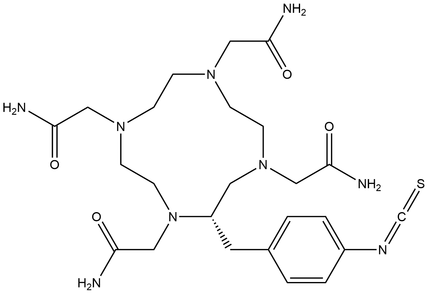 (2S)-2-[(4-Isothiocyanatophenyl)methyl]-1,4,7,10-tetraazacyclododecane-1,4,7,10-tetraacetamide Structure