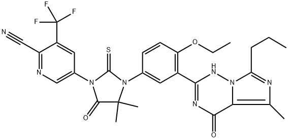 2-Pyridinecarbonitrile, 5-[3-[3-(1,4-dihydro-5-methyl-4-oxo-7-propylimidazo[5,1-f][1,2,4]triazin-2-yl)-4-ethoxyphenyl]-4,4-dimethyl-5-oxo-2-thioxo-1-imidazolidinyl]-3-(trifluoromethyl)- Structure