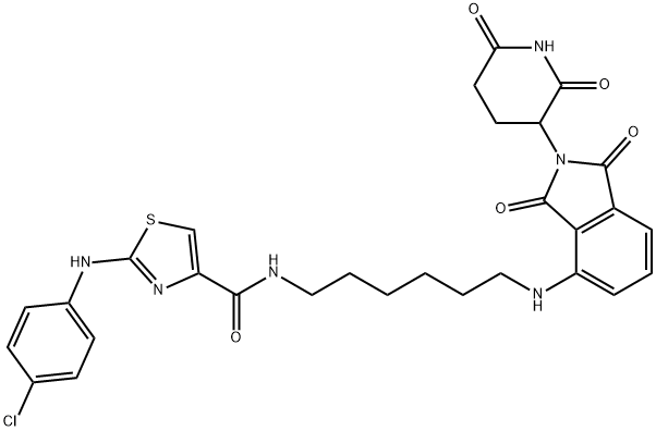 2-[(4-Chlorophenyl)amino]-N-[6-[[2-(2,6-dioxo-3-piperidinyl)-2,3-dihydro-1,3-dioxo-1H-isoindol-4-yl]amino]hexyl]-4-thiazolecarboxamide 구조식 이미지