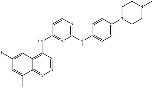 2,4-Pyrimidinediamine, N4-(6-fluoro-8-methyl-4-cinnolinyl)-N2-[4-(4-methyl-1-piperazinyl)phenyl]- Structure