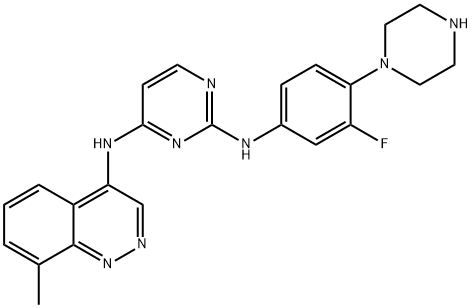 2,4-Pyrimidinediamine, N2-[3-fluoro-4-(1-piperazinyl)phenyl]-N4-(8-methyl-4-cinnolinyl)- Structure