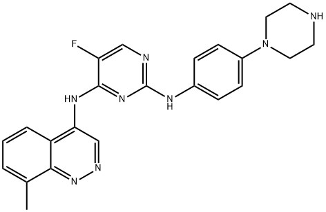 2,4-Pyrimidinediamine, 5-fluoro-N4-(8-methyl-4-cinnolinyl)-N2-[4-(1-piperazinyl)phenyl]- Structure