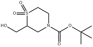 4-Thiomorpholinecarboxylic acid, 2-(hydroxymethyl)-, 1,1-dimethylethyl ester, 1,1-dioxide 구조식 이미지