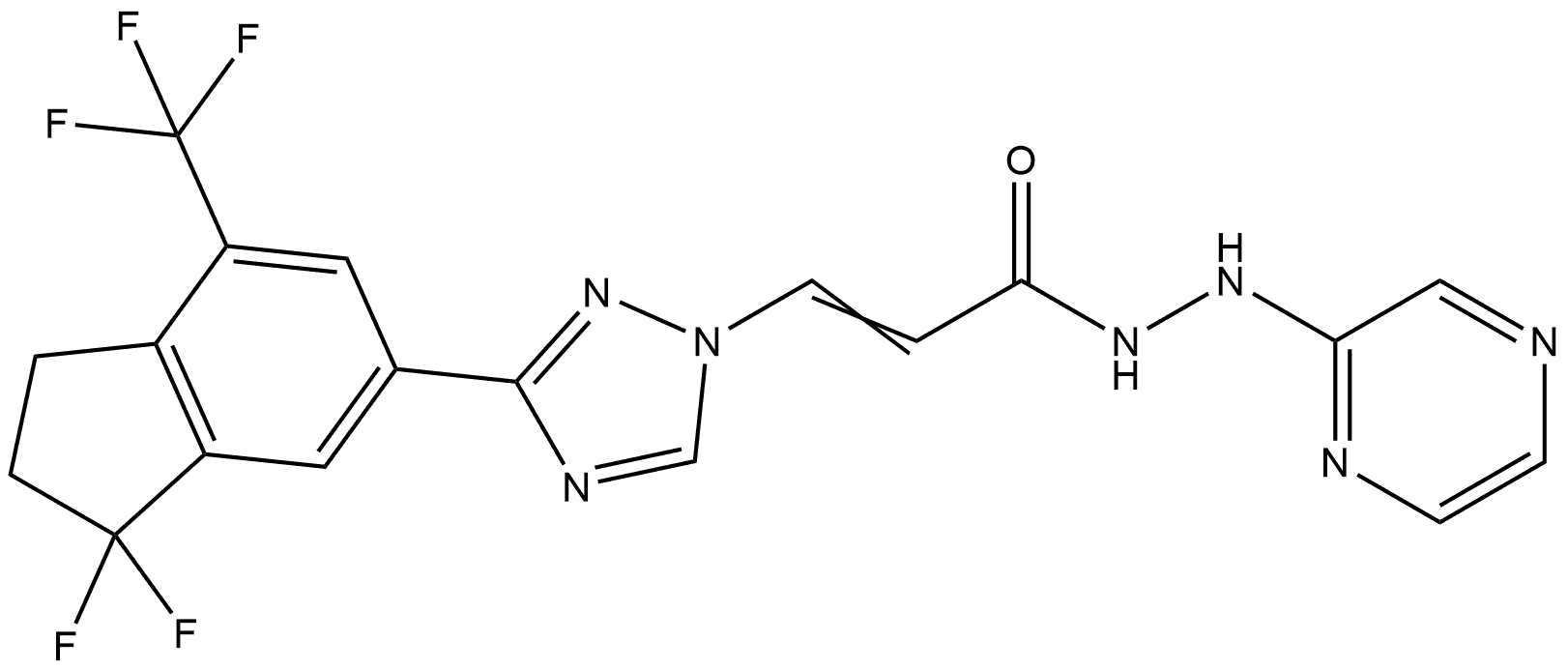 3-(3-(3,3-difluoro-7-(trifluoromethyl)-2,3-dihydro-1H-inden-5-yl)-1H-1,2,4-triazol-1-yl)-N'-(pyrazin-2-yl)acrylohydrazide 구조식 이미지