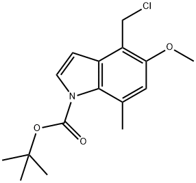 1H-Indole-1-carboxylic acid, 4-(chloromethyl)-5-methoxy-7-methyl-, 1,1-dimethylethyl ester 구조식 이미지
