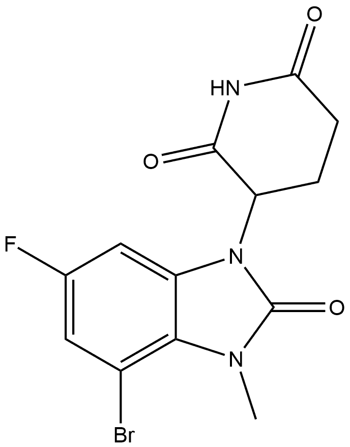 3-(4-Bromo-6-fluoro-2,3-dihydro-3-methyl-2-oxo-1H-benzimidazol-1-yl)-2,6-piperidinedione (ACI) 구조식 이미지