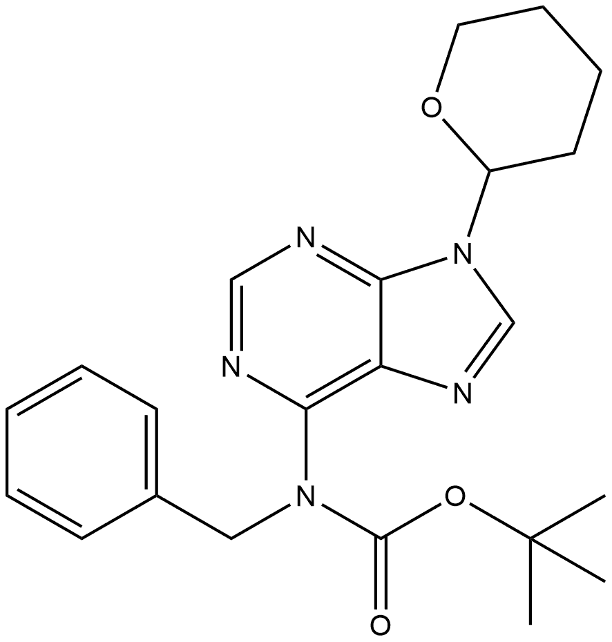 Benzyl-[9-(tetrahydro-pyran-2-yl)-9H-purin-6-yl]-carbamic acid tert-butyl ester Structure