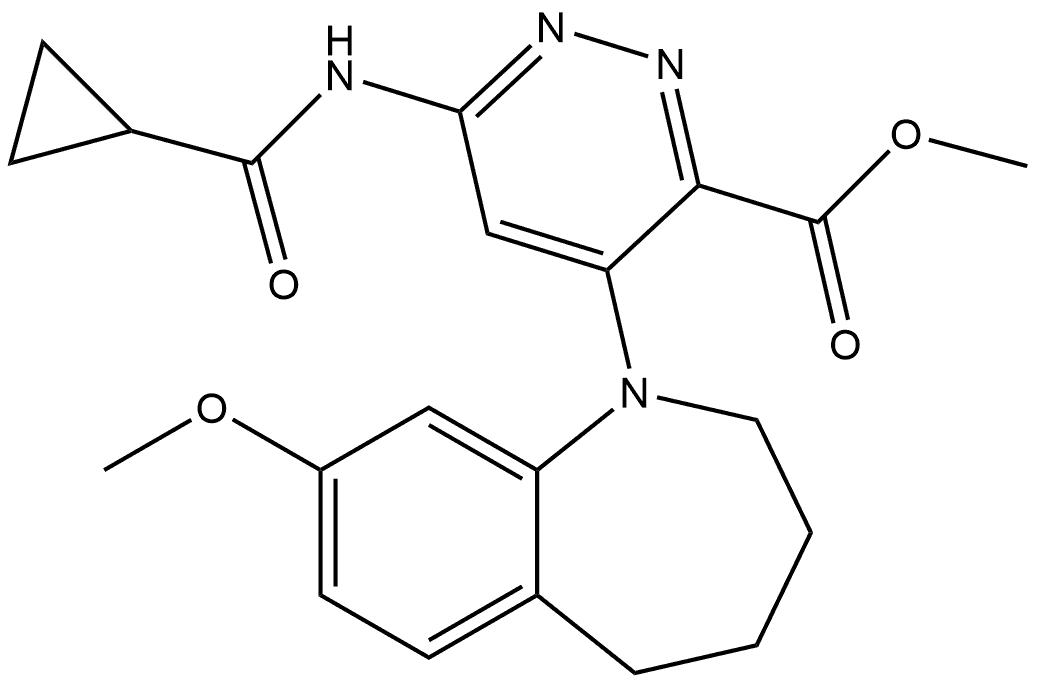 6-(Cyclopropanecarbonyl-amino)-4-(8-methoxy-2,3,4,5-tetrahydro-benzo[b]azepin-1-yl)-pyridazine-3-carboxylic acid methyl ester Structure