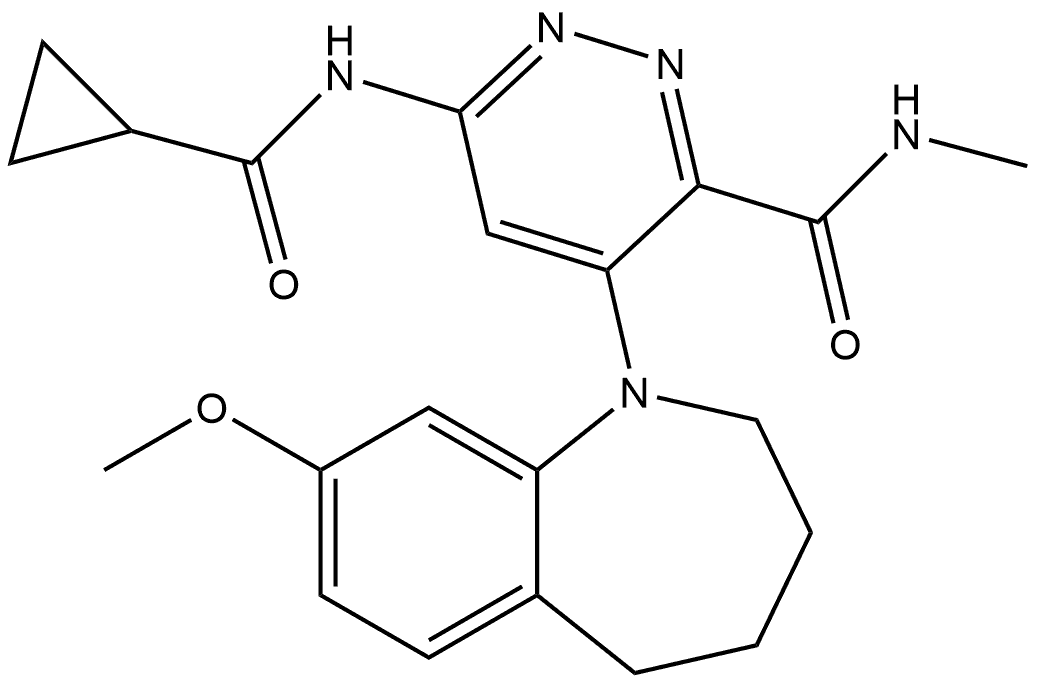 6-(Cyclopropanecarbonyl-amino)-4-(8-methoxy-2,3,4,5-tetrahydro-benzo[b]azepin-1-yl)-pyridazine-3-carboxylic acid methylamide Structure