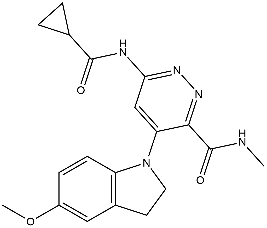 6-(Cyclopropanecarbonyl-amino)-4-(5-methoxy-2,3-dihydro-indol-1-yl)-pyridazine-3-carboxylic acid methylamide Structure