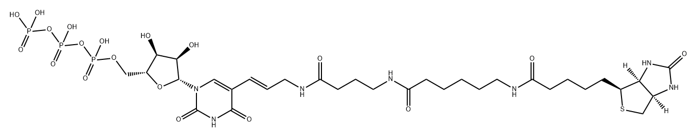 Uridine 5'-(tetrahydrogen triphosphate), 5-[(1E)-3-[[4-[[6-[[5-[(3aS,4S,6aR)-hexahydro-2-oxo-1H-thieno[3,4-d]imidazol-4-yl]-1-oxopentyl]amino]-1-oxohexyl]amino]-1-oxobutyl]amino]-1-propen-1-yl]- Structure