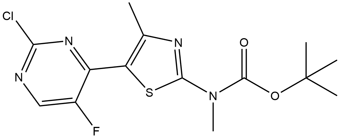 1,1-Dimethylethyl N-[5-(2-chloro-5-fluoro-4-pyrimidinyl)-4-methyl-2-thiazolyl]-N-methylcarbamate 구조식 이미지