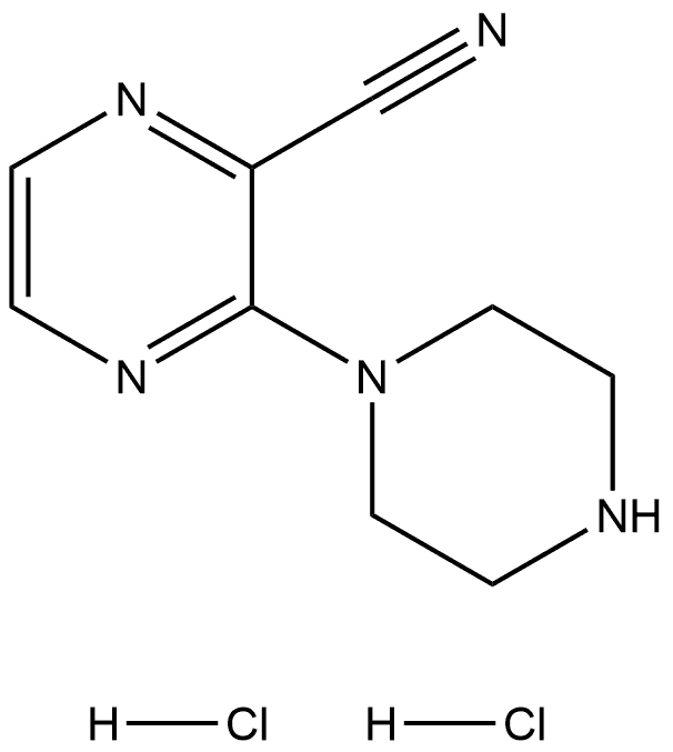 2-Pyrazinecarbonitrile, 3-(1-piperazinyl)-, hydrochloride (1:2) Structure