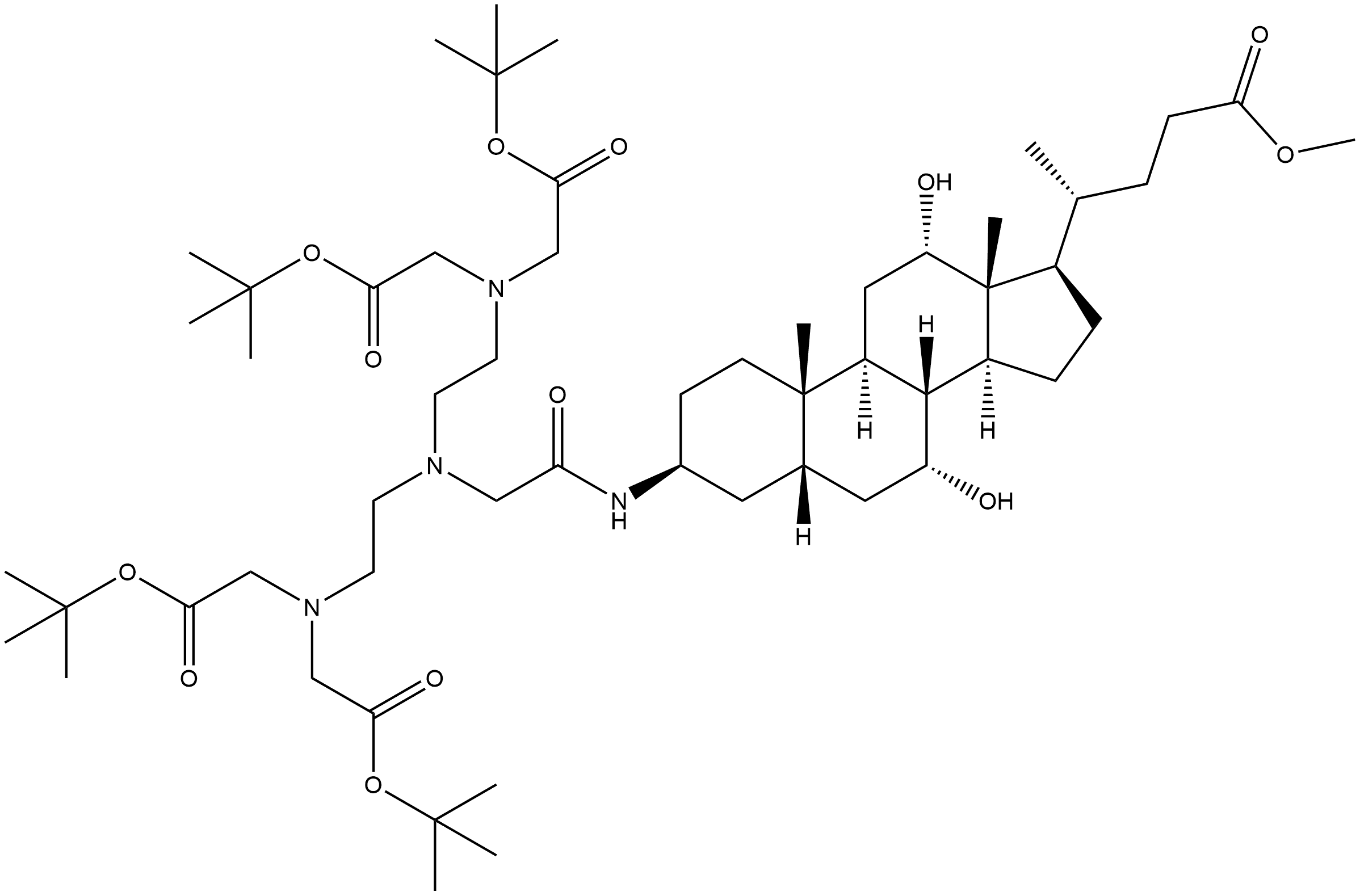 Cholan-24-oic acid, 3-[[[bis[2-[bis[2-(1,1-dimethylethoxy)-2-oxoethyl]amino]ethyl]amino]acetyl]amino]-7,12-dihydroxy-, methyl ester, (3β,5β,7α,12α)- (9CI) Structure