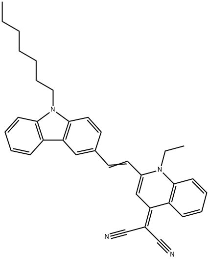 Propanedinitrile, 2-[1-ethyl-2-[2-(9-heptyl-9H-carbazol-3-yl)ethenyl]-4(1H)-quinolinylidene]- Structure