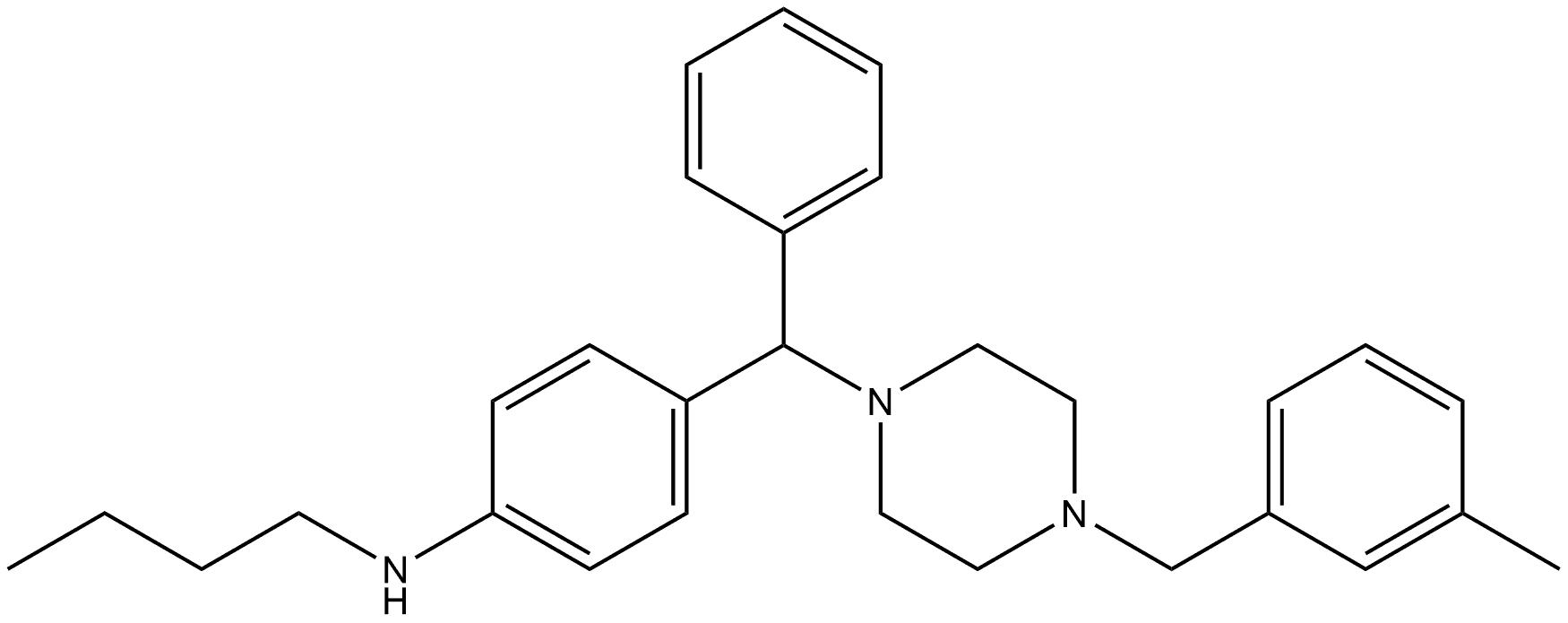 N-Butyl-4-[[4-[(3-methylphenyl)methyl]-1-piperazinyl]phenylmethyl]benzenamine Structure