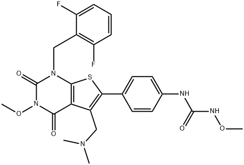 Urea, N-[4-[1-[(2,6-difluorophenyl)methyl]-5-[(dimethylamino)methyl]-1,2,3,4-tetrahydro-3-methoxy-2,4-dioxothieno[2,3-d]pyrimidin-6-yl]phenyl]-N'-methoxy- Structure