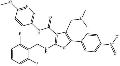 3-Thiophenecarboxamide, 2-[[(2,6-difluorophenyl)methyl]amino]-4-[(dimethylamino)methyl]-N-(6-methoxy-3-pyridazinyl)-5-(4-nitrophenyl)- Structure