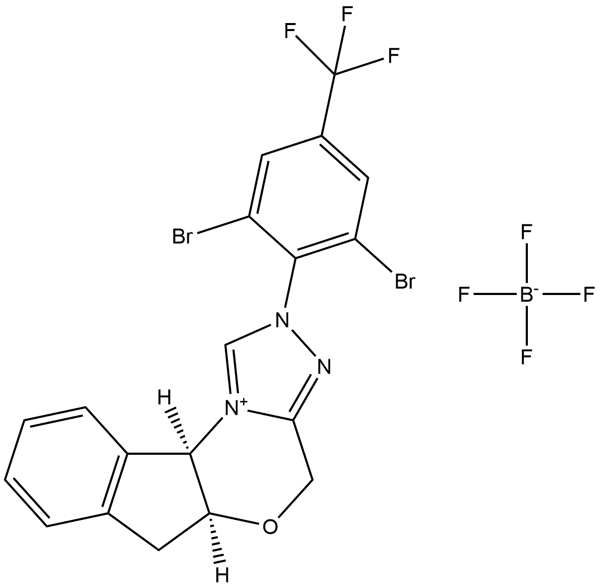 4H,6H-Indeno[2,1-b][1,2,4]triazolo[4,3-d][1,4]oxazinium, 2-[2,6-dibromo-4-(trifluoromethyl)phenyl]-5a,10b-dihydro-, (5aS,10bR)-, tetrafluoroborate(1-) (1:1) Structure