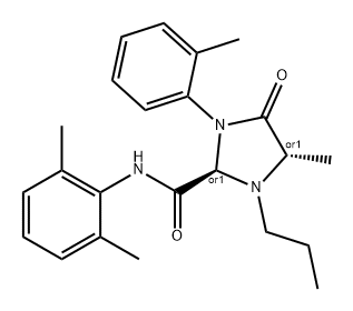 2-Imidazolidinecarboxamide, N-(2,6-dimethylphenyl)-4-methyl-1-(2-methylphenyl)-5-oxo-3-propyl-, (2R,4S)-rel- Structure