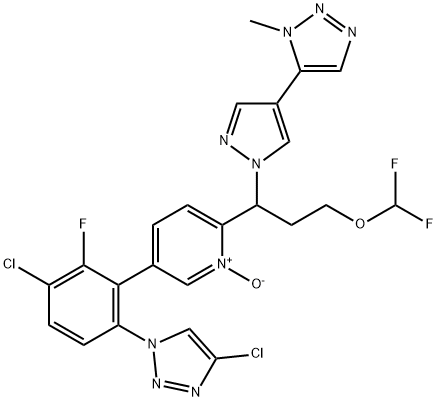 Pyridine, 5-[3-chloro-6-(4-chloro-1H-1,2,3-triazol-1-yl)-2-fluorophenyl]-2-[3-(difluoromethoxy)-1-[4-(1-methyl-1H-1,2,3-triazol-5-yl)-1H-pyrazol-1-yl]propyl]-, 1-oxide Structure