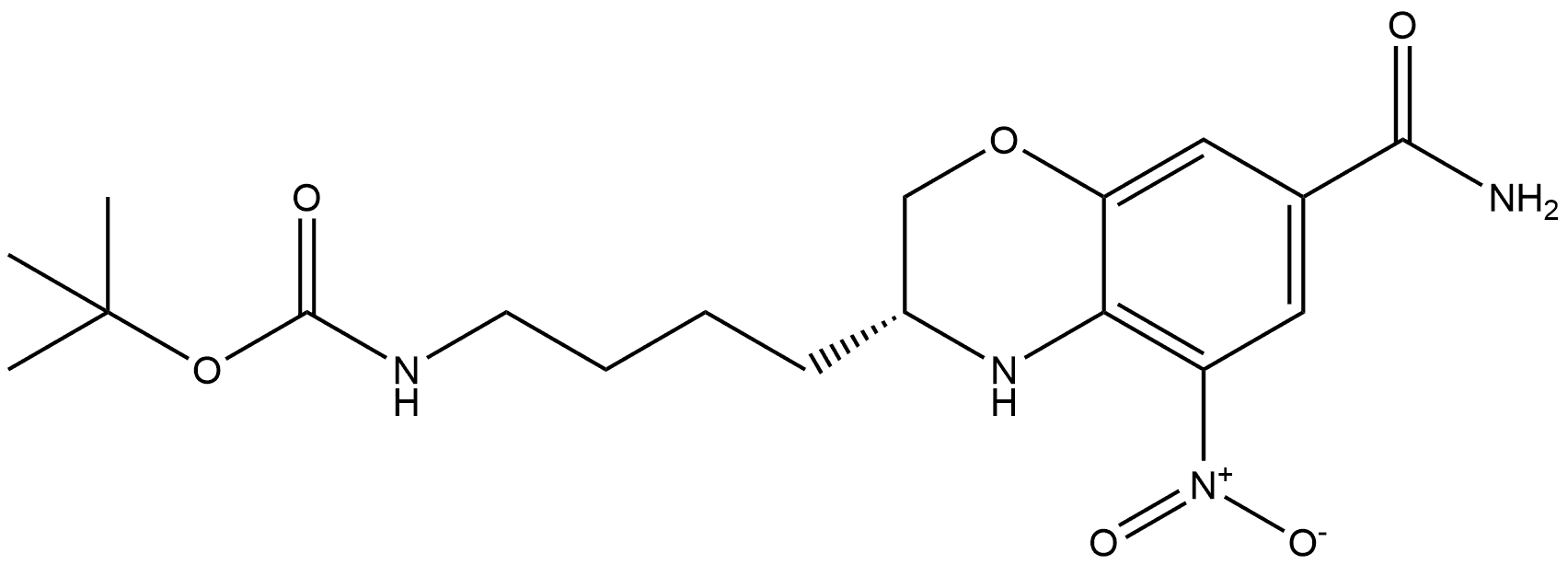 4-((3R)-7-Carbamoyl-5-nitro-3,4-dihydro-2H-benzo[1,4]oxazin-3-yl)-butyl]-carbamic acid tert-butyl ester Structure