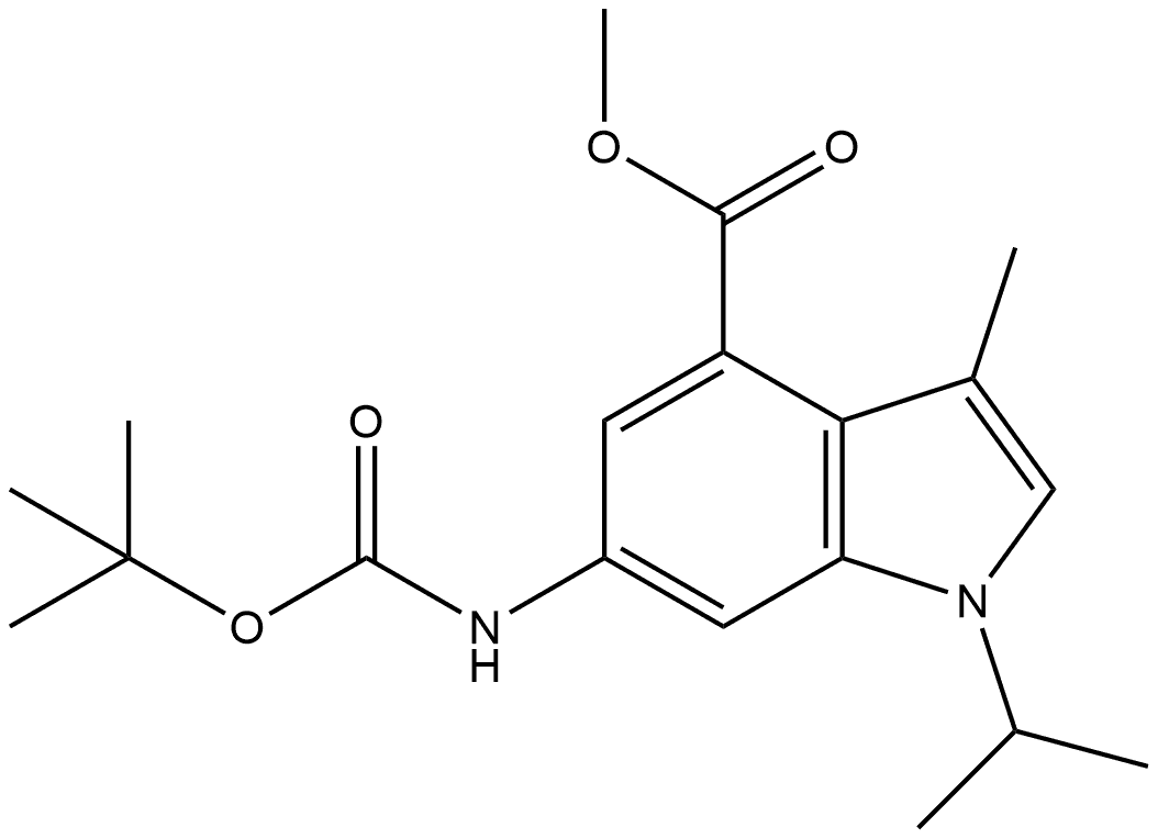 6-tert-Butoxycarbonylamino-1-isopropyl-3-methyl-1H-indole-4-carboxylic acid methyl ester Structure