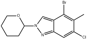 4-Bromo-6-chloro-5-methyl-2-(tetrahydro-2H-pyran-2-yl)-2H-indazole 구조식 이미지