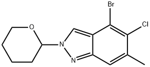 4-Bromo-5-chloro-6-methyl-2-(tetrahydro-2H-pyran-2-yl)-2H-indazole 구조식 이미지