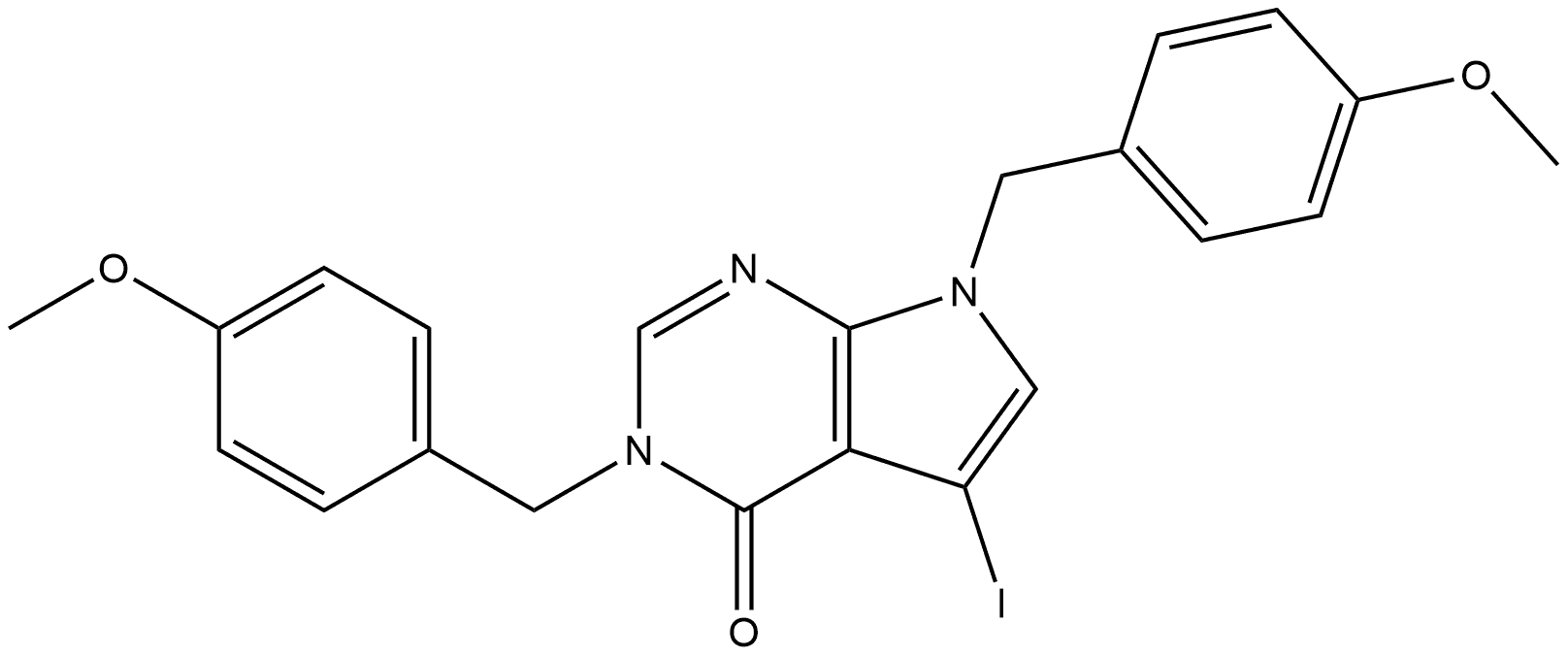 5-Iodo-3,7-bis-(4-methoxy-benzyl)-3,7-dihydro-pyrrolo[2,3-d]pyrimidin-4-one Structure