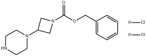 1-Azetidinecarboxylic acid, 3-(1-piperazinyl)-, phenylmethyl ester, hydrochloride (1:2) 구조식 이미지